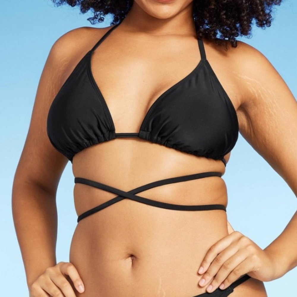 Women's Triangle Wrap Bikini Top - Wild Fable Black Small 02937
